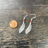 Clear & Red Acrylic Leaf Charm Earrings ~ Silver
