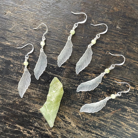 Clear & Yellow Acrylic Leaf Charm Earrings ~ Silver