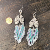 Rainbow Moonstone Tree of Life Fringe Earrings ~ Silver
