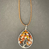 Carnelian, Moonstone and Tiger's Eye Tree of Life Pendant (Large Tree) ~ Silver/Gold