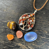 Carnelian, Moonstone and Tiger's Eye Tree of Life Pendant (Large Tree) ~ Silver/Gold
