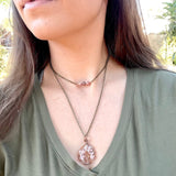 Quartz & Rhodochrosite Tree of Life Layer Necklace ~ Copper