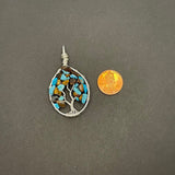 Tiger's Eye and Turquoise Tree of Life Pendant (Small Tree) ~ Silver