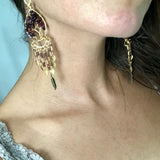 Ruby Tree of Life Dangle Earrings ~ Gold