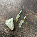 Blue Horn Charm Earrings ~ Copper