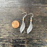 Clear & Orange Acrylic Leaf Charm Earrings ~ Silver