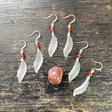 Clear & Red Acrylic Leaf Charm Earrings ~ Silver