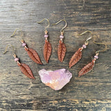 Dark Brown & Purple Acrylic Leaf Charm Earrings ~ Copper