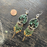 Emerald Tree of Life Dangle Earrings ~ Silver/Gold