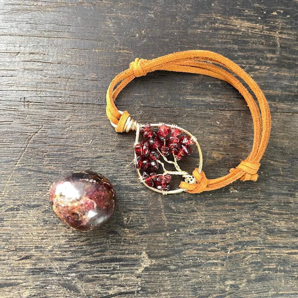 Garnet Tree of Life Adjustable Bracelet ~ Gold