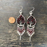 Garnet Tree of Life Dangle Earrings ~ Silver