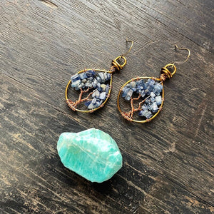 Kyanite Tree of Life Earrings ~ Copper
