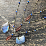 Dark Brown & Blue Resin Leaf Necklace (18") ~ Copper
