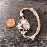 Rose Quartz Tree of Life Adjustable Bracelet ~ Silver/Gold