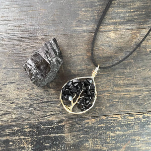 Black Obsidian Tree of Life Pendant (Small Tree) ~ Gold