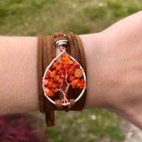 Carnelian Tree of Life Wrap Bracelet ~ Silver/Copper
