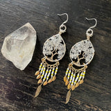 Clear Quartz Tree of Life Dangle Earrings (XS Trees) ~ Silver/Gold