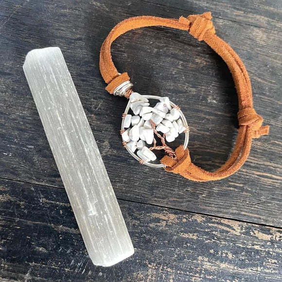 Howlite Tree of Life Adjustable Bracelet ~ Silver/Copper