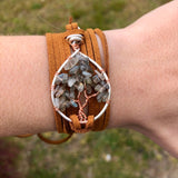 Labradorite Tree of Life Wrap Bracelet - Copper with Copper Wire and Dark Brown Vegan Leather ON SALE!