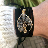 Labradorite Tree of Life Wrap Bracelet - Copper with Copper Wire and Dark Brown Vegan Leather ON SALE!