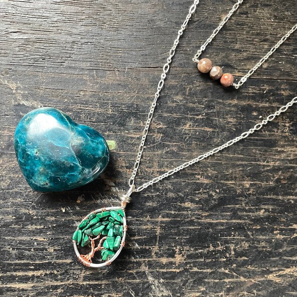 Malachite Tree of Life Layer Necklace ~ Silver/Copper