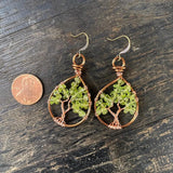 Peridot Tree of Life Earrings ~ Copper