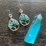 Apatite Tree of Life Earrings ~ Silver/Gold