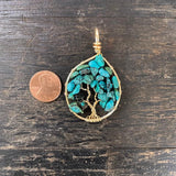Turquoise Tree of Life Pendant (Small Tree) ~ Gold