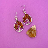 Amber Tree of Life Earrings ~ Silver
