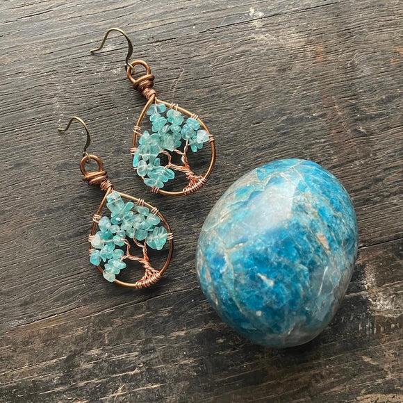 Apatite Tree of Life Earrings ~ Copper