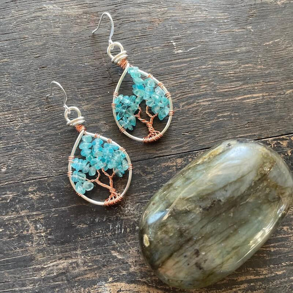 Apatite Tree of Life Earrings ~ Silver/Copper