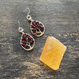 Garnet Tree of Life Earrings ~ Silver/Gold