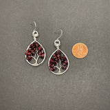 Garnet Tree of Life Earrings ~ Silver