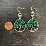 Malachite Tree of Life Earrings ~ Silver/Copper
