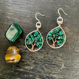 Malachite Tree of Life Earrings ~ Silver/Copper